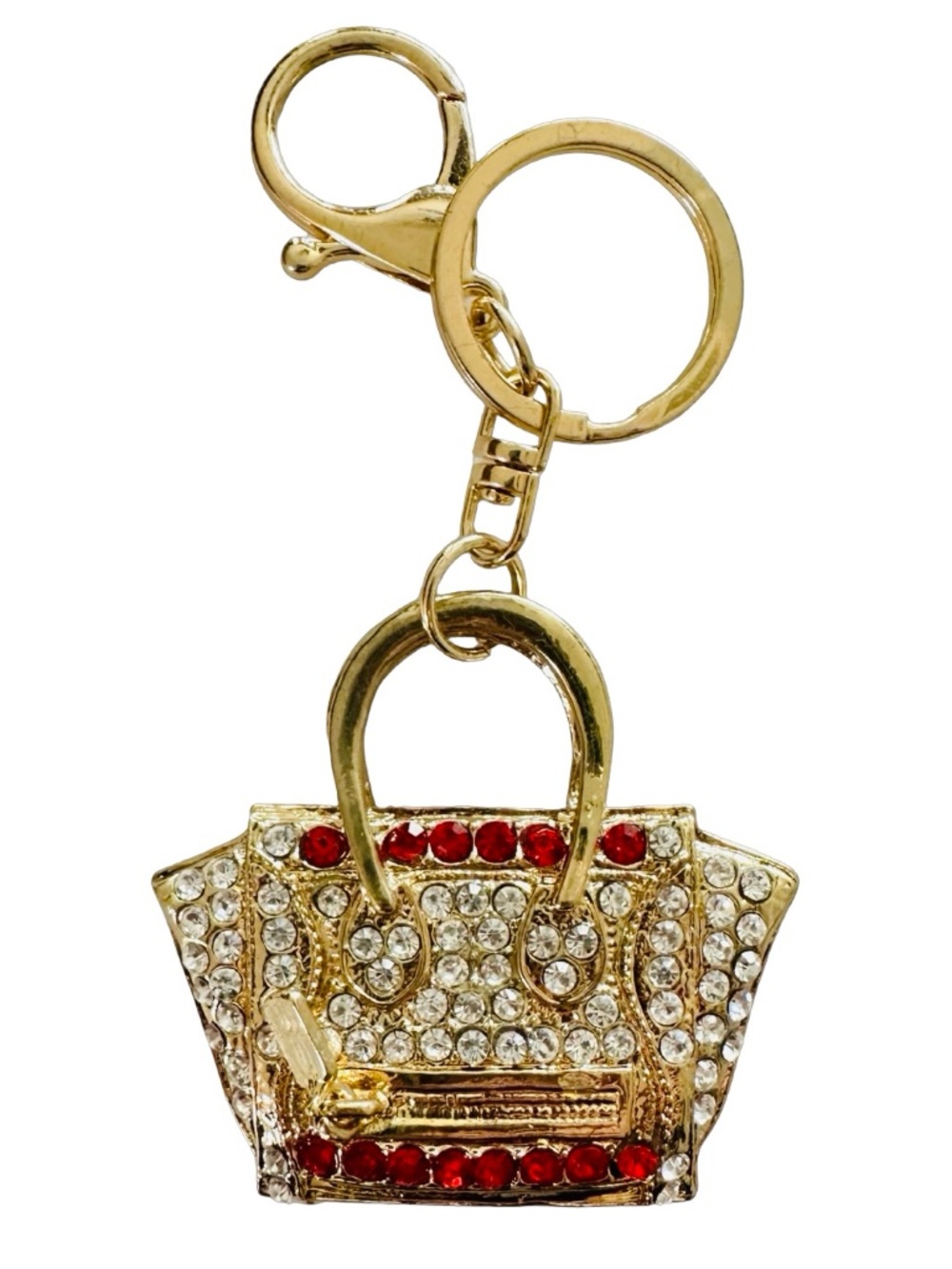 Gold-tone Jeweled Handbag Keychain Ring Purse Charm 4.5” Luxury